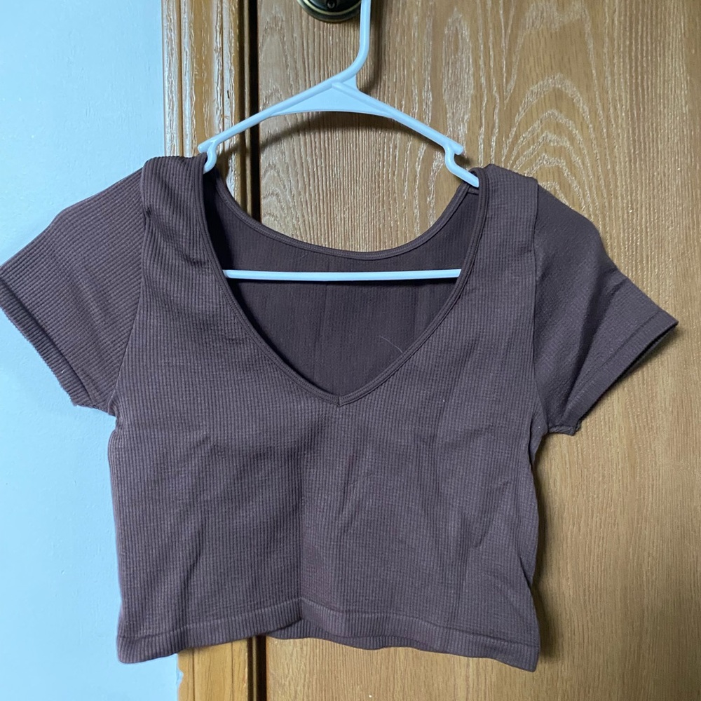 Women's V-Neck Ribbed Top - Purple